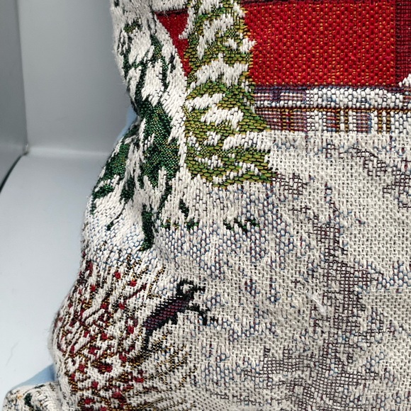 Needle Point Winter Farm Scene Throw Pillow 13.5” Sq - Picture 6 of 10